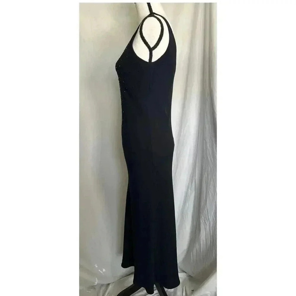 Vintage 90s Jones New York Rhinestone LBD Evening Bias Cut Black Maxi Dress 8 - Picture 4 of 16